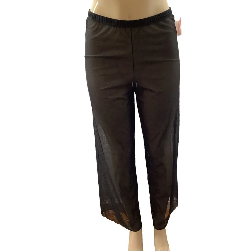 Zuliana Black Mesh Sheer Elastic Waist Pants, Made in USA. New With Tags.